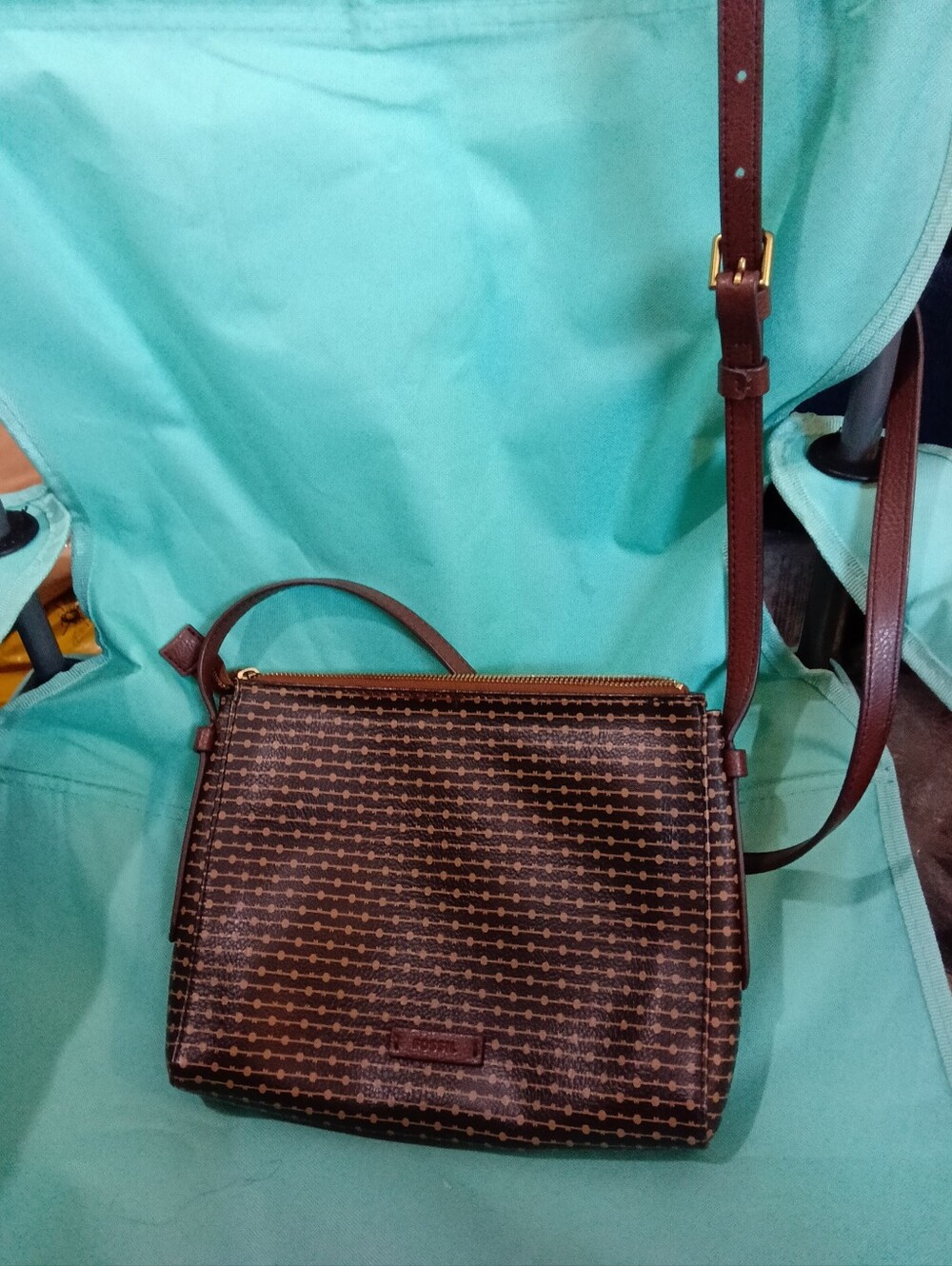 #F5  Fossil Fiona Vintage "Swiss Dot" multi-Patterned Crossbody Shoulder Bag